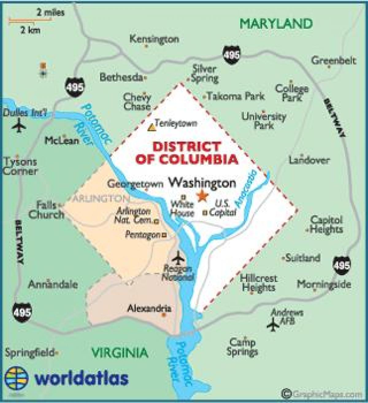 washington dc y el estado de washington mapa