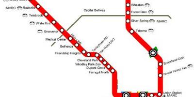 Washington dc metro de la línea roja del mapa
