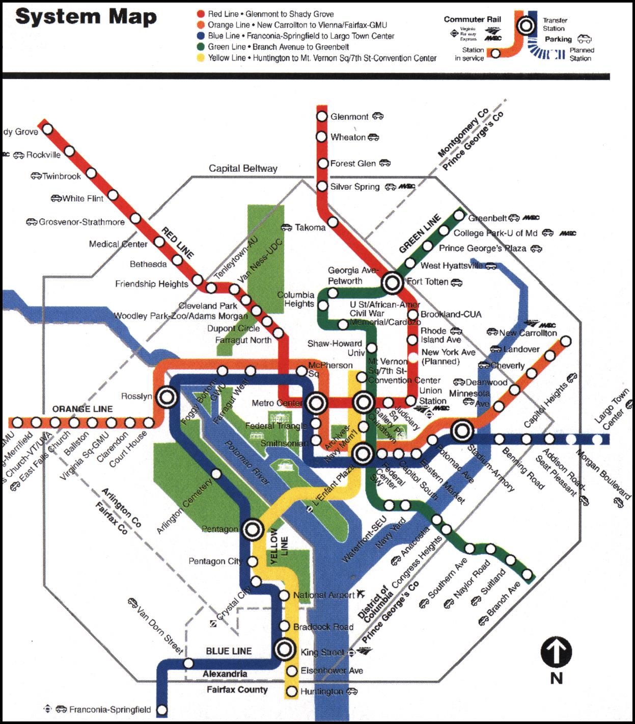 Dc metro tren mapa metropolitana de Washington dc tren mapa (Distrito