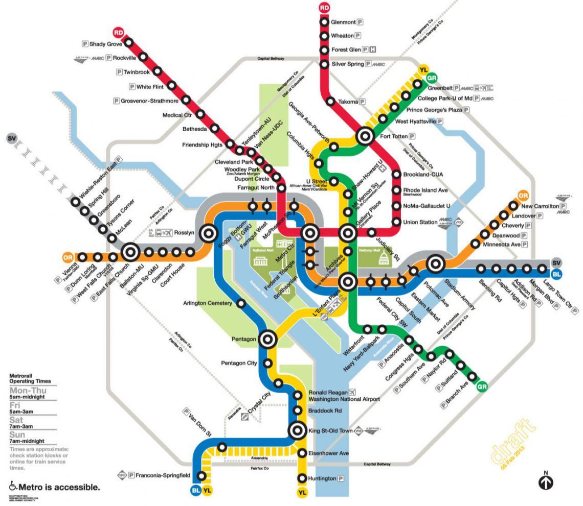 Metro de washington mapa Washington dc metro rail mapa (Distrito de