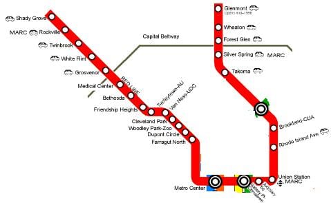 washington dc de la línea roja del mapa