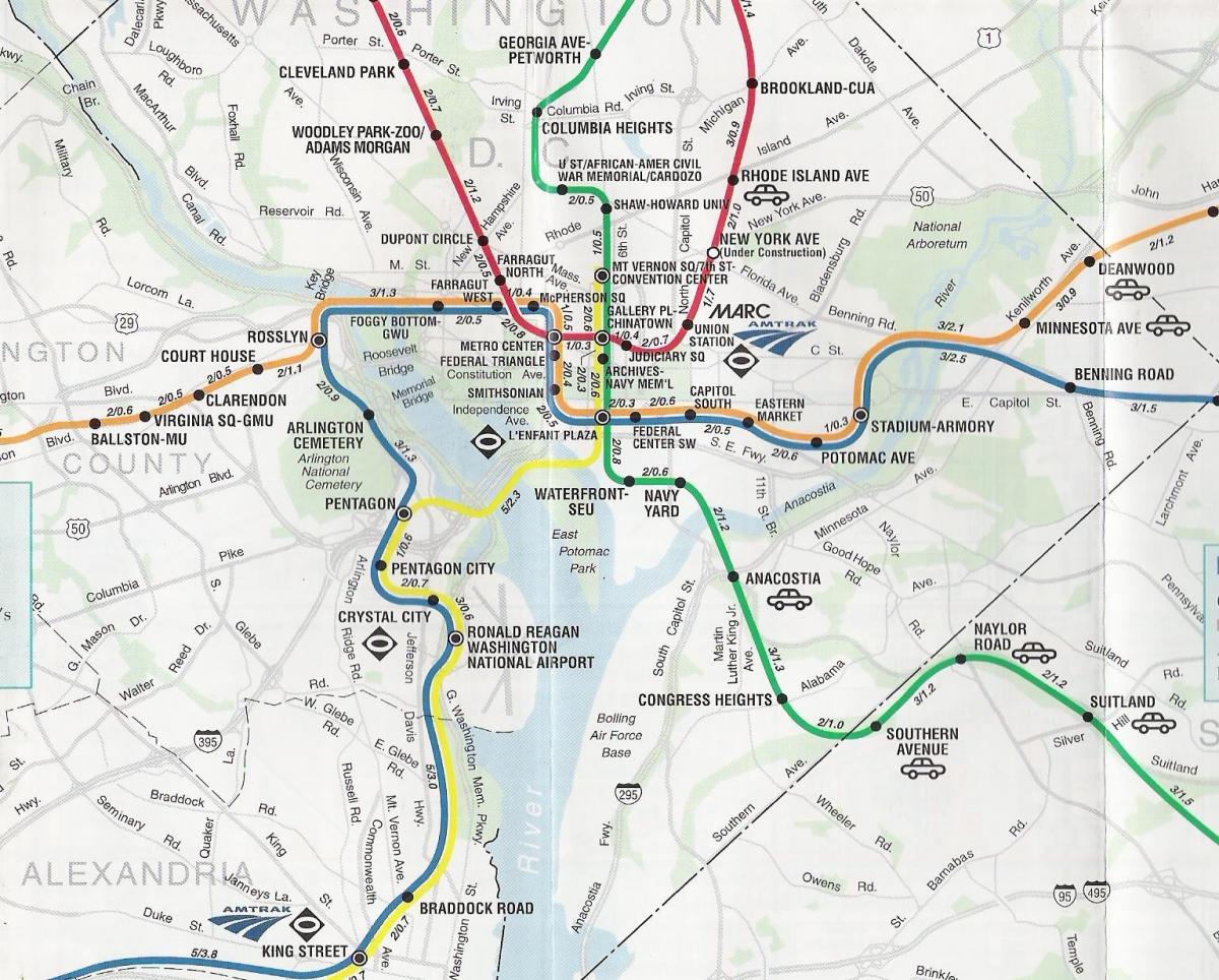 washington dc mapa con las paradas de metro de