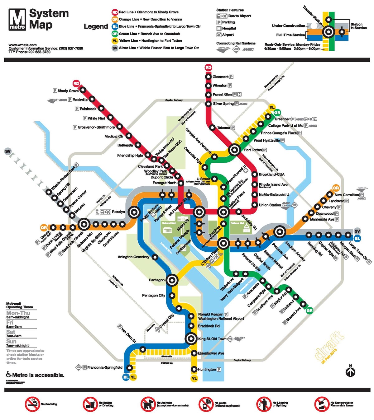 washington dc metro de la línea de mapa