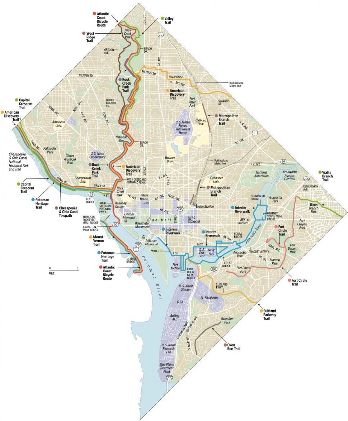 washington dc senderos para bicicletas mapa