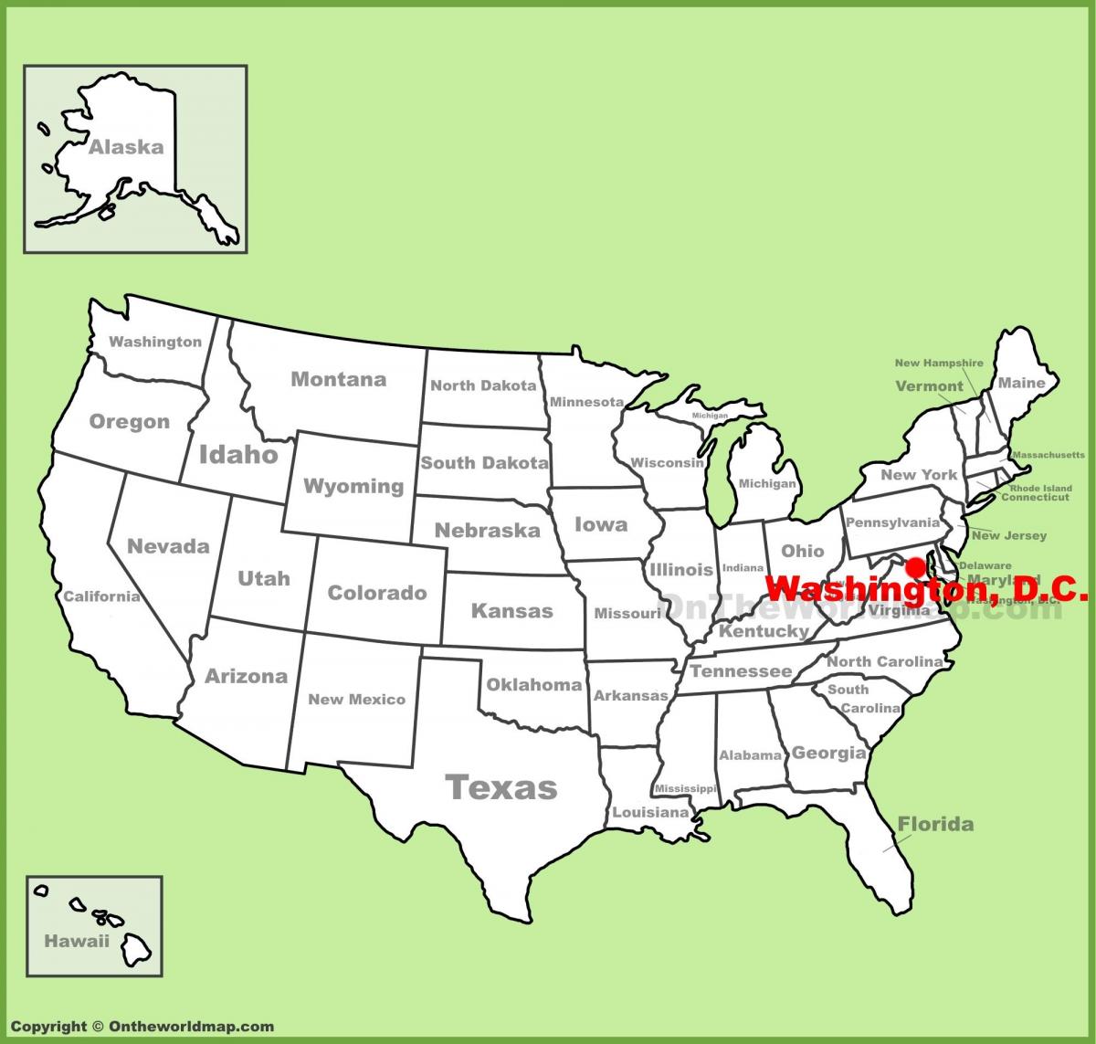 washington dc situado mapa de estados unidos