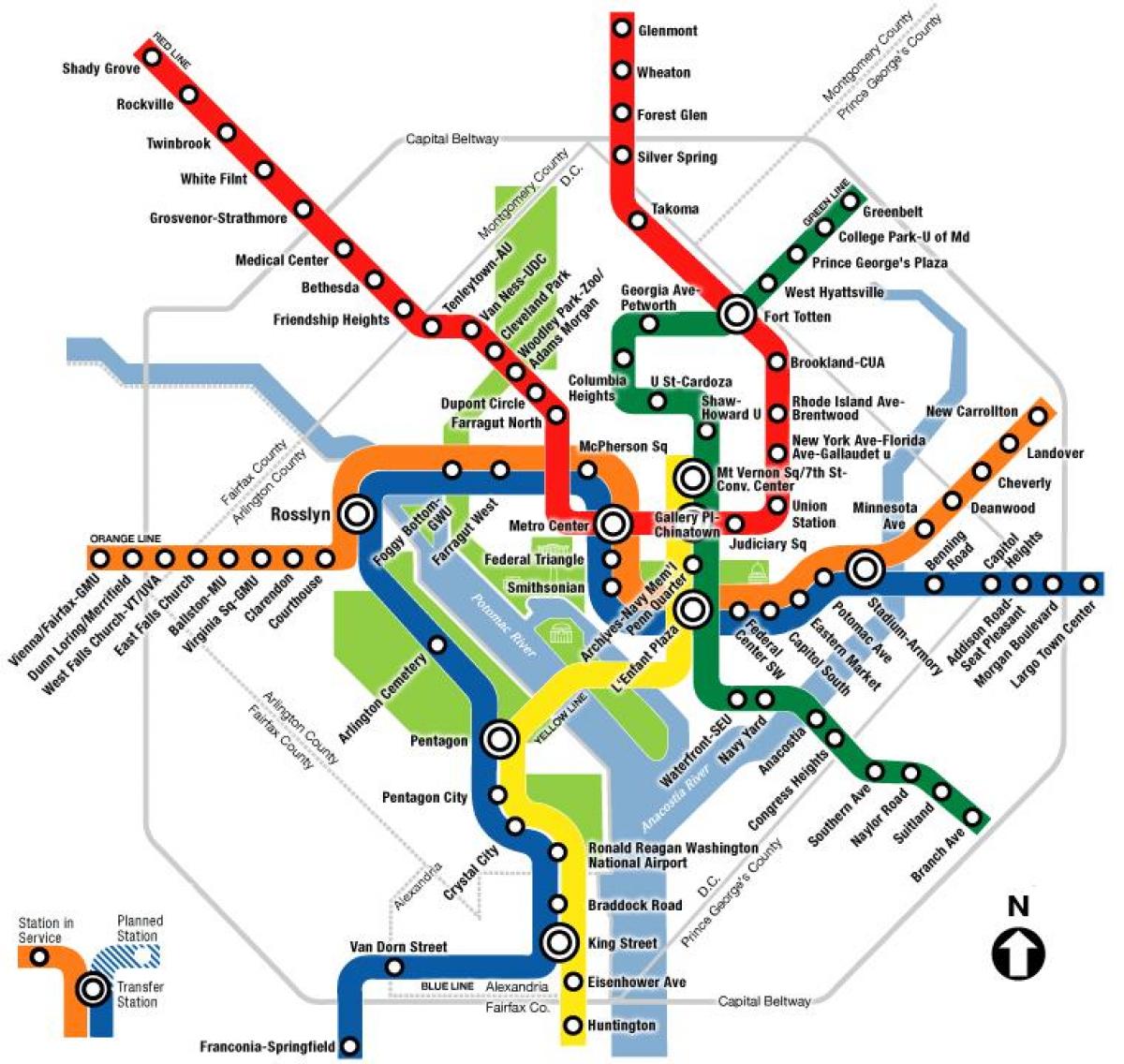 Washington dc mapa del metro Wa mapa del metro de dc (Distrito de